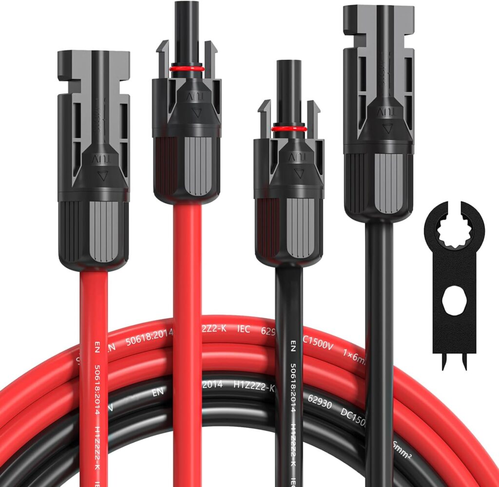 10AWG Solar Panel Extension Cable 10 Feet, 10 Gauge Outdoor Solar Wiring Cables for Solar Systems, Car, RVs, and Boats, Tinned Copper PV Wire Ends with Solar Connector (Red  Black)