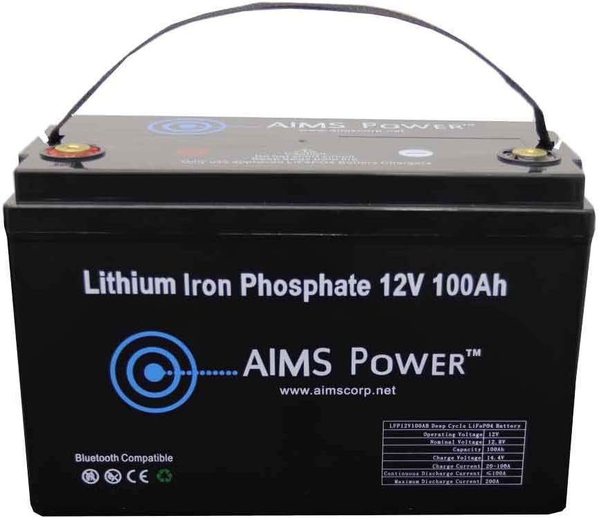 AIMS POWER Lithium Battery 12V 100Ah LiFePO4 with Bluetooth Monitoring