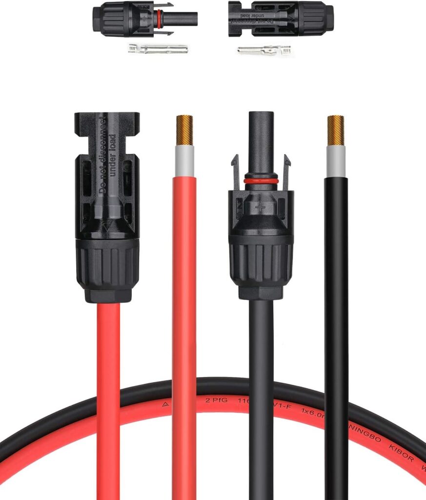BougeRV 10 Feet 12AWG Solar Extension Cable with Female and Male Connector with Extra Free Pair of Connectors Solar Panel Adaptor Kit Tool (10FT Red + 10FT Black)