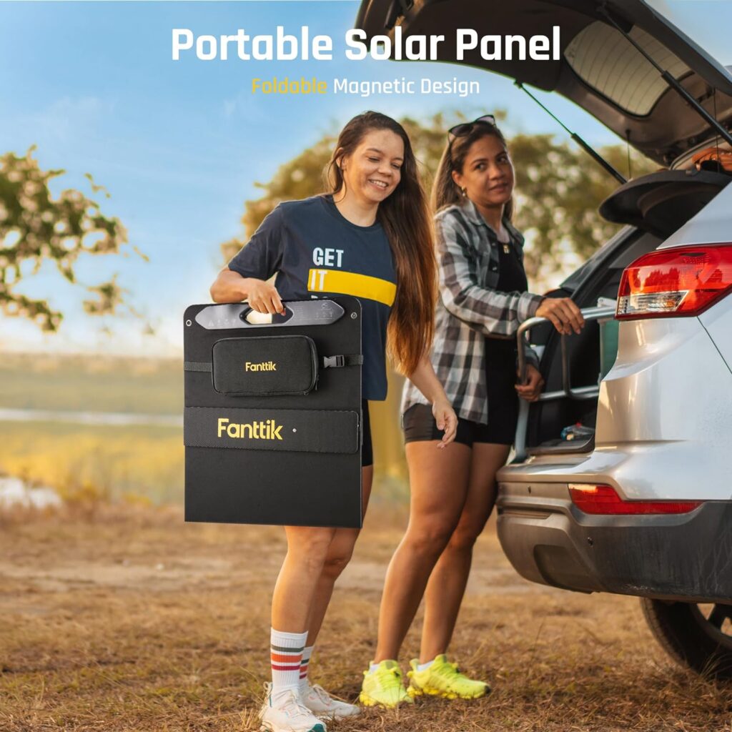 Fanttik EVO 300 Portable Power Station with 100W Solar Panel, 299Wh Backup Power Supply with Ultra Large Digital Screen, 2 AC 110V/300W (Peak 600W) Pure Sine Wave Outlets, for Outdoors Camping Travel