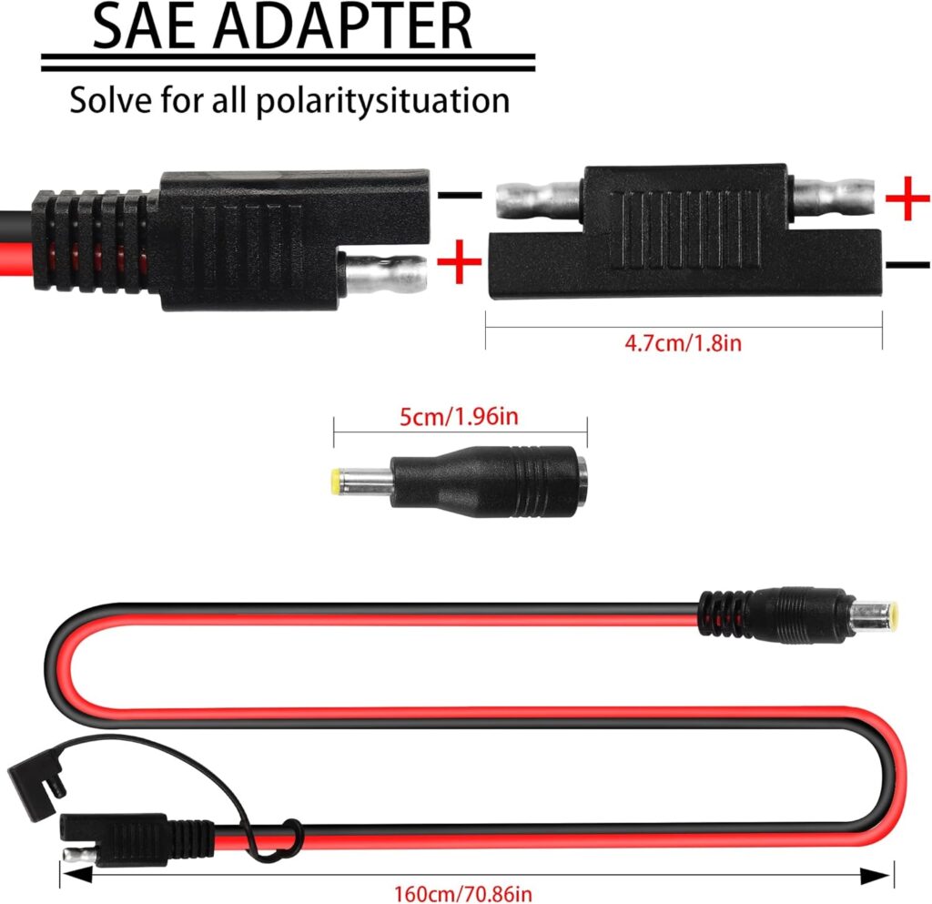 GELRHONR 14AWG DC8mm Male to SAE Plug Adapter Cable,with DC8mm Female to DC5525mm Male Adapter, for RV  Solar Generator Portable Solar Panel-1.8M/5.9Ft