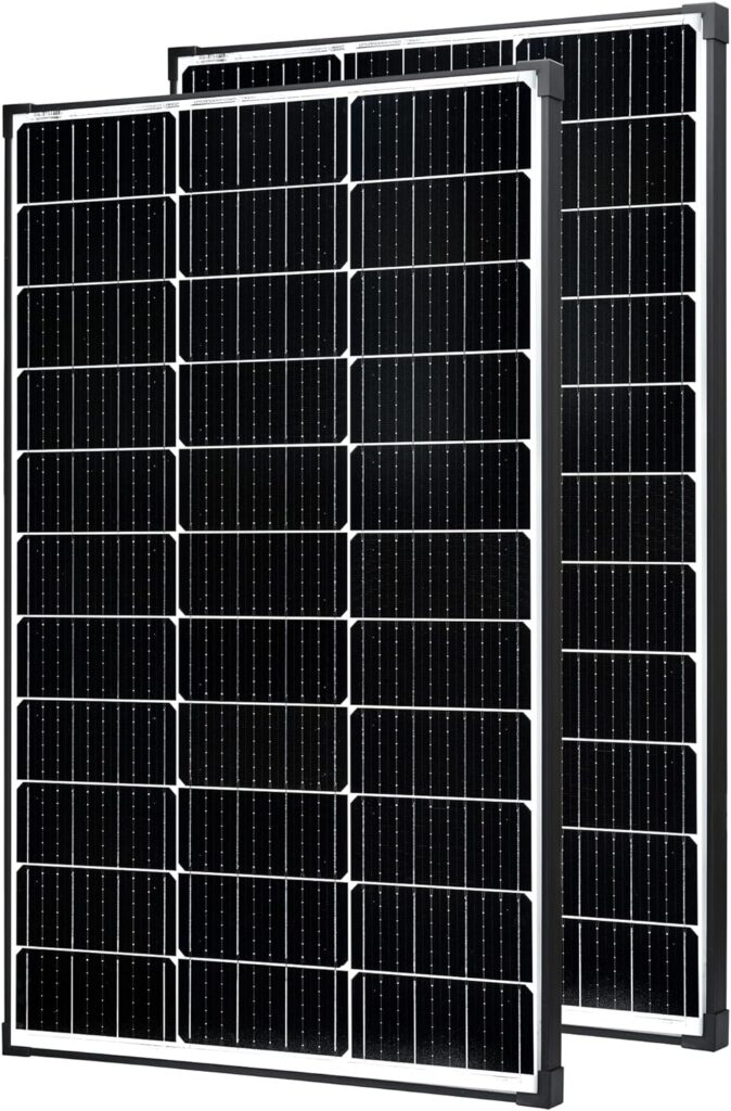 MEGSUN 200 Watt Monocrystalline Solar Panels 12 Volt, 2PCS 100W 22.8% High-Efficiency Mono Module PV Power Charger for RV Boat Battery Home Roof Camper and Various Other Off-Grid Applications（Black）