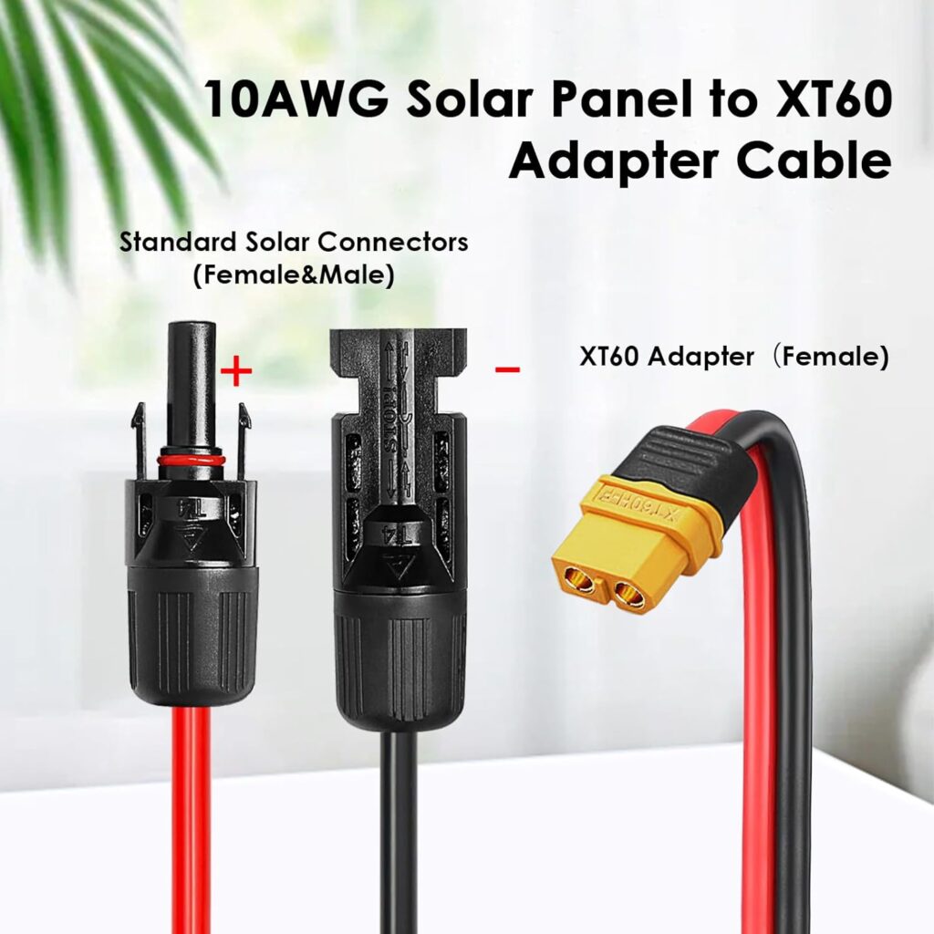 MOOKEERF Solar to XT60 Extension Cable 10FT 10AWG XT60 Charge Extension Cable Solar Panel Connector to XT60 Adapter Cable for Portable Power Station Solar Generator Battery Pack