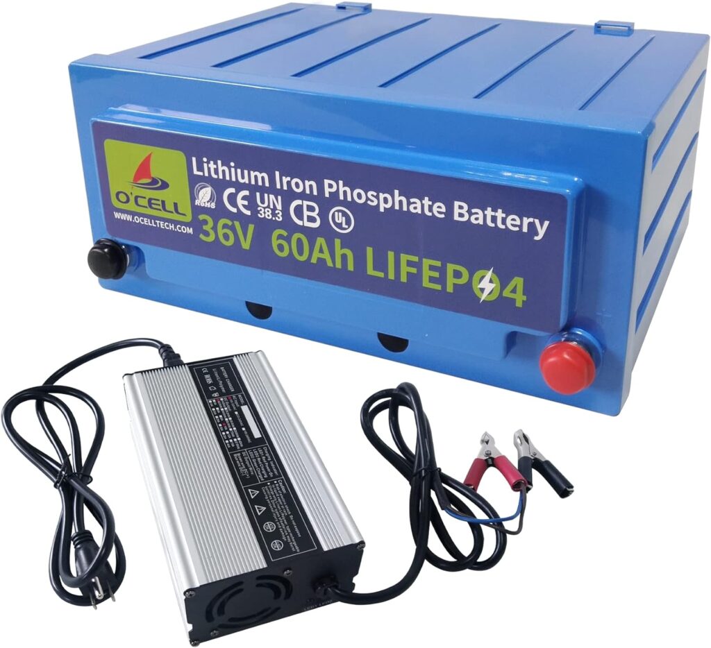 OCELL 48V 40Ah LiFePO4 Battery with 58.4V 5A Dedicated Lithium Battery Charger; Built-in 80A BMS, 4000+ Cycles, 10+ Years Lifetime,for Golf Cart 4096W Power, Ebike, RVs, Off-Grid Applications, Marine