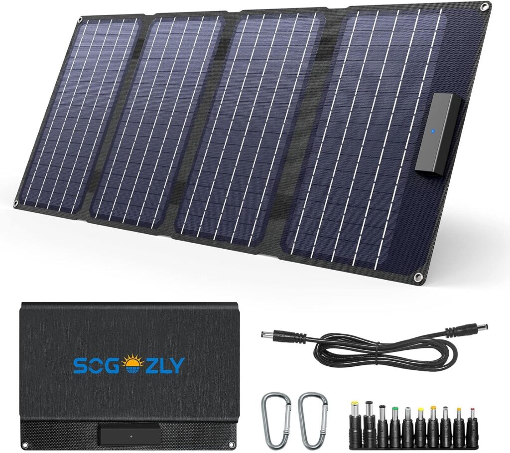SOGOZLY Portable 40W Solar Panel, Foldable Solar Power Charger for Power Station, High Efficiency Watrerproof with USB QC 3.0 and USB-C Ports for iPhone, Ipad, Laptop for Outdoor Camping Van RV Trip