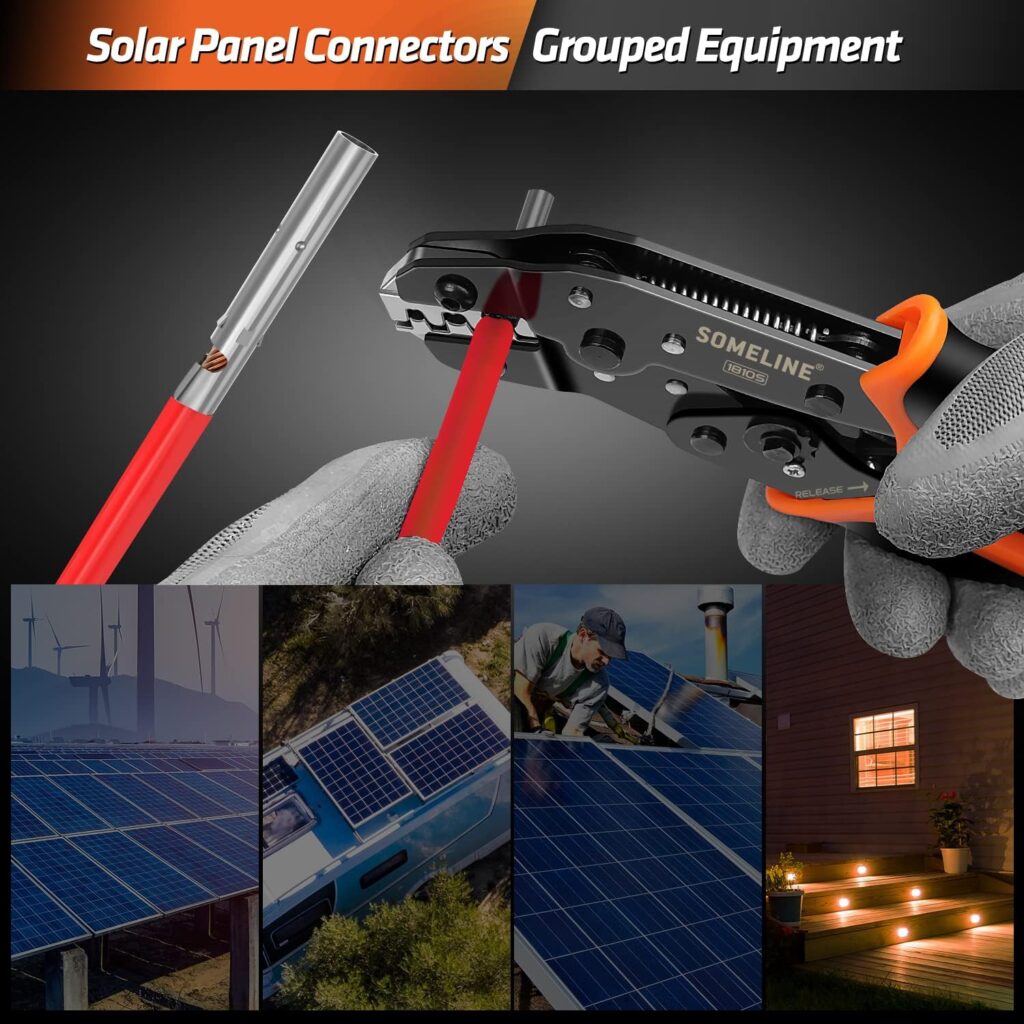 SOMELINE® Solar Connector Crimping Tool Kit, 14-10 AWG Crimper for Solar Panel Cables Connectors, Toolbox Kit with 6 Pairs of Solar Connectors and Wrenches, Strippers, Crimpers and Cable Cutter