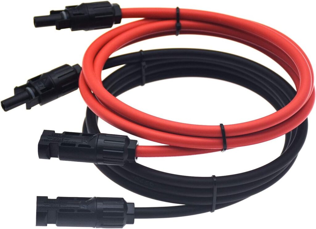 1 Pair Black + Red 10AWG(6mm²) Solar Panel Extension Cable Wire Connectors Solar Adaptor Cable with Female and Male Connectors (5 FT-2)