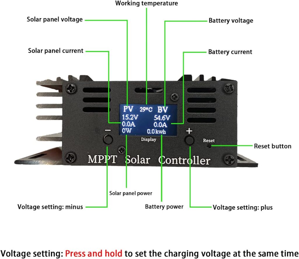 Boost MPPT Solar Charge Controller 12A 24V/36V/48V/60V/72V Lead-Acid LiFePO4 Gel Flooded Batteries etc in Golf Cart Electric Bike Ebike Solar Charge Motor Bicycle and Solar System