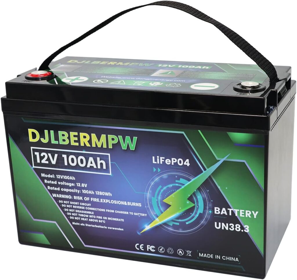DJLBERMPW 12V 100Ah LiFePO4 Battery 12V 100Ah Lithium Battery, Built-in 100A BMS 1280Wh, 8000+ Deep Cycle Marine Battery 12V, Lithium Batteries 12V for Boat,Kayak,Trolling Motor,RV,Golf Cart,Solar