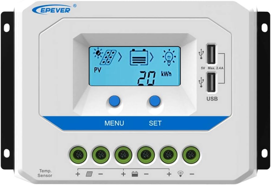 EPEVER® 30A Solar Charge Controller 12V/24V Auto Working PWM Solar Panel Charge Regulator with LCD Display and Powerful Dual USB Output