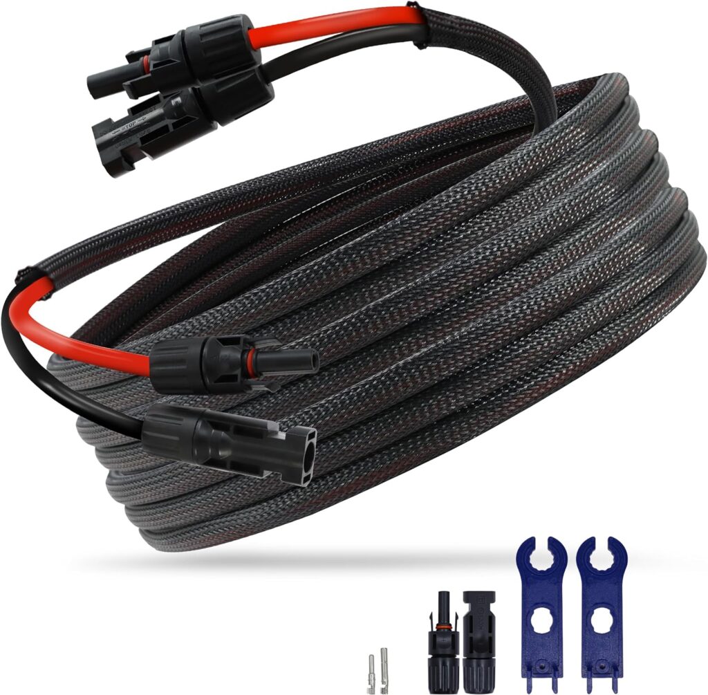 Feotech Twin Wire 6FT Solar Extension Cable - 10AWG(6mm²) Solar Panel Connector, with 3 Pairs-IP67-Male/Female Solar connectors for Outdoor Automotive RV Boat Marine Solar Panel- Black  Red
