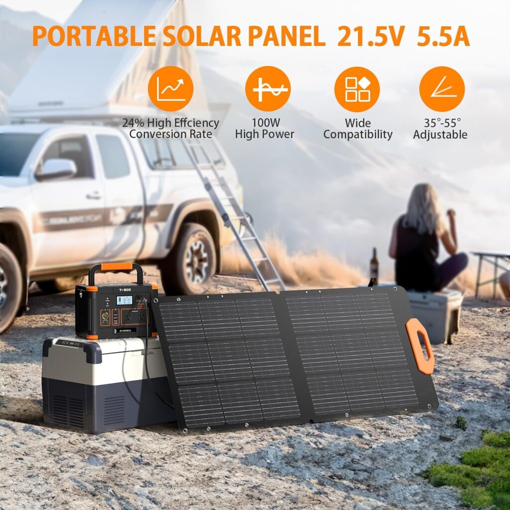 GRECELL Solar Panel 100W for Power Station Portable Solar Panel with MC-4 Fast Charger and Adjustable Kickstand 21.5V Foldable Solar Cell Solar Charger for Camping RV Travel