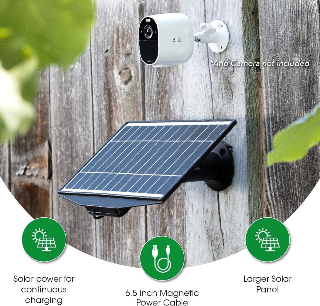 Leaf 10 6W Solar Panel Charger Compatible with Arlo Pro 3 Floodlight, Pro 4  Pro 5S Outdoor Cameras | Adjustable Mount Extension Arm | Magnetic Charging Cable | Weather Resistant