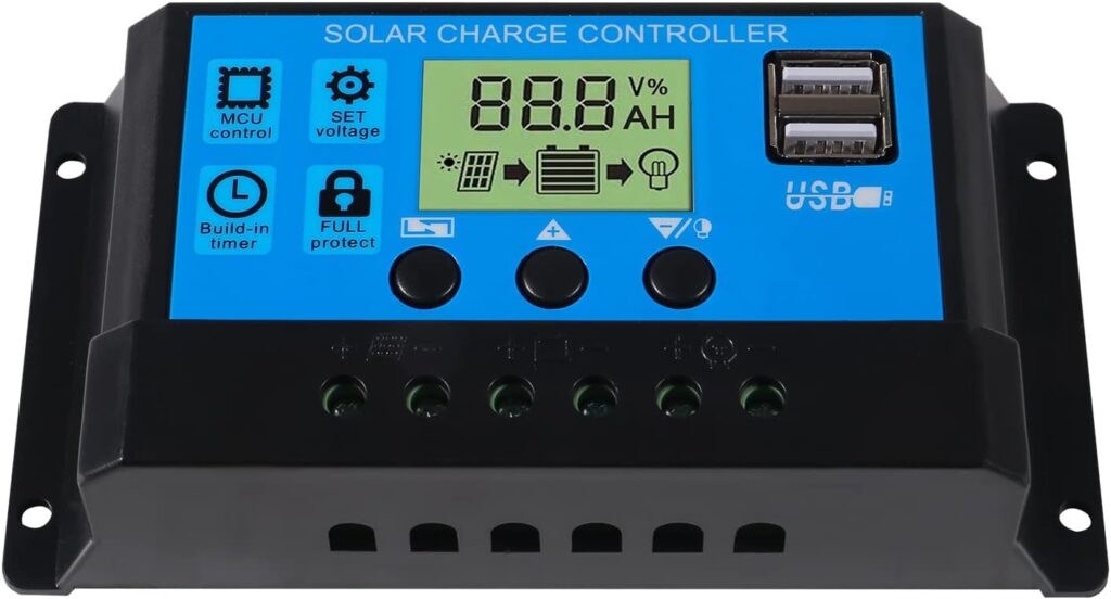 Melife 30A Solar Charge Controller, 12V/ 24V Solar Panel Charge Controller, Multi-Function Adjustable LCD Display with Dual USB Port Timer Setting PWM Auto Parameter.
