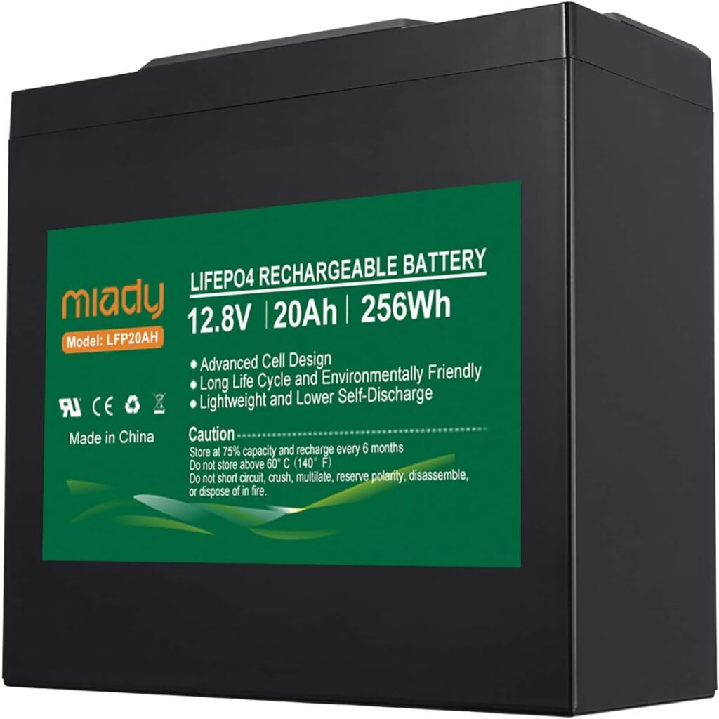 Miady 12V 20Ah Deep Cycle LiFePO4 Battery, 2000 Cycles LFP16AH Rechargeable Battery, Maintenance-Free Battery for Golf Cart, Boat, Solar System, UPS and More
