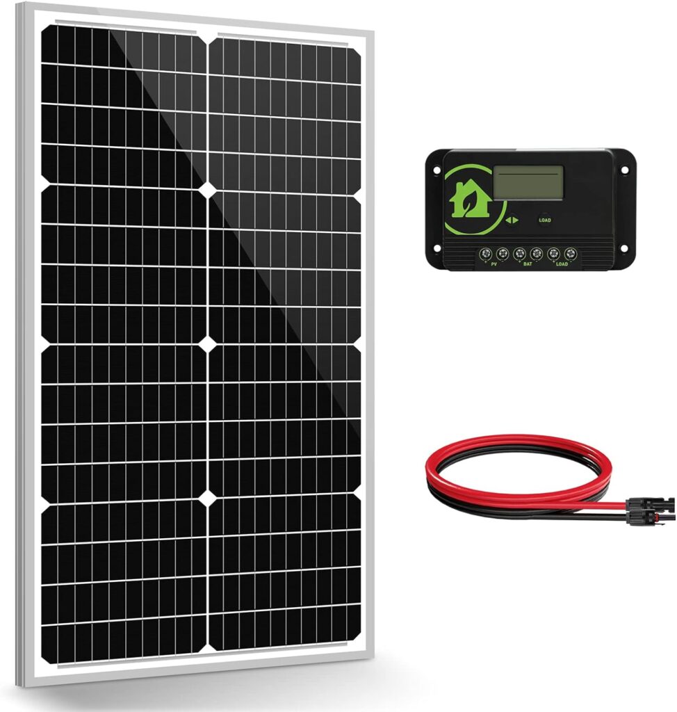 Newpowa 50W Solar Panel 50W(Watts) 12V(Volts) Monocrystalline PV Module High-Efficiency Battery Maintainer Power for Battery Charging of Boat RV Camper SUV and Other Off-Grid Applications