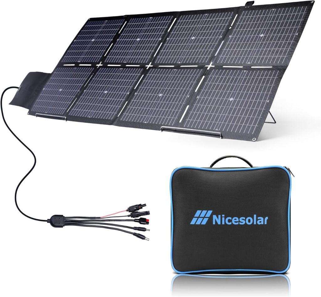 Nicesolar 200W Bifacial Portable Solar Panel Foldable Solar Charger for Portable Power Station Solar Generator with USB AC PD 65W for Laptop Smartphone Tablet Powerbank Outdoor Camping Van RV