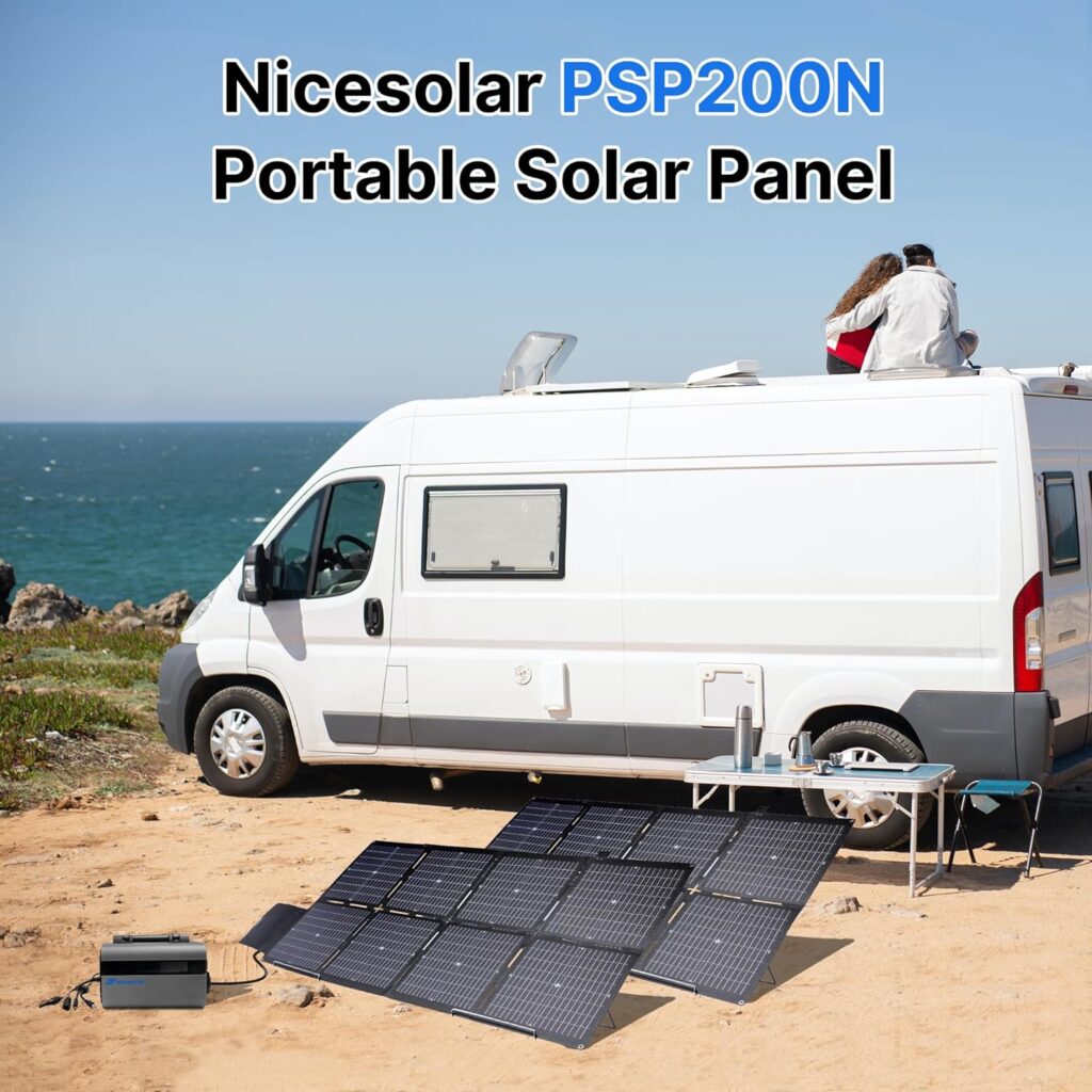 Nicesolar 200W Bifacial Portable Solar Panel Foldable Solar Charger for Portable Power Station Solar Generator with USB AC PD 65W for Laptop Smartphone Tablet Powerbank Outdoor Camping Van RV