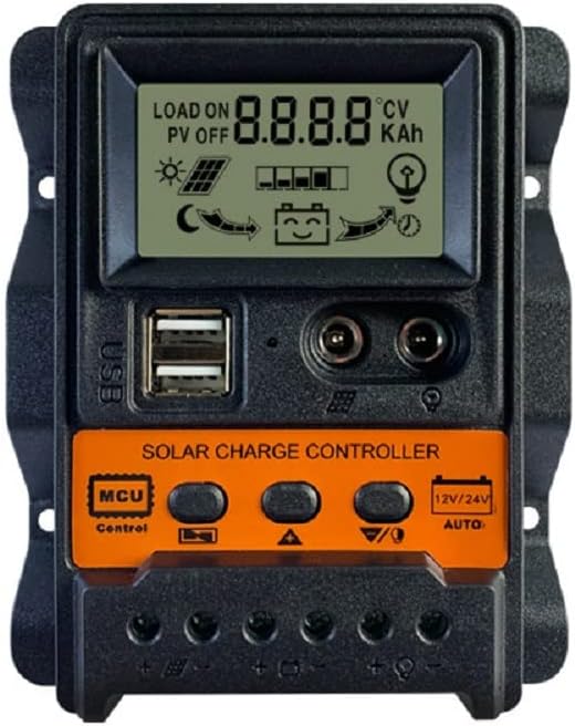 Peidesi 30A PWM Solar Charge Controller Dual DC Current Display Solar Panel Controller 12V/24V Solar Panel Battery Regulator with USB Port