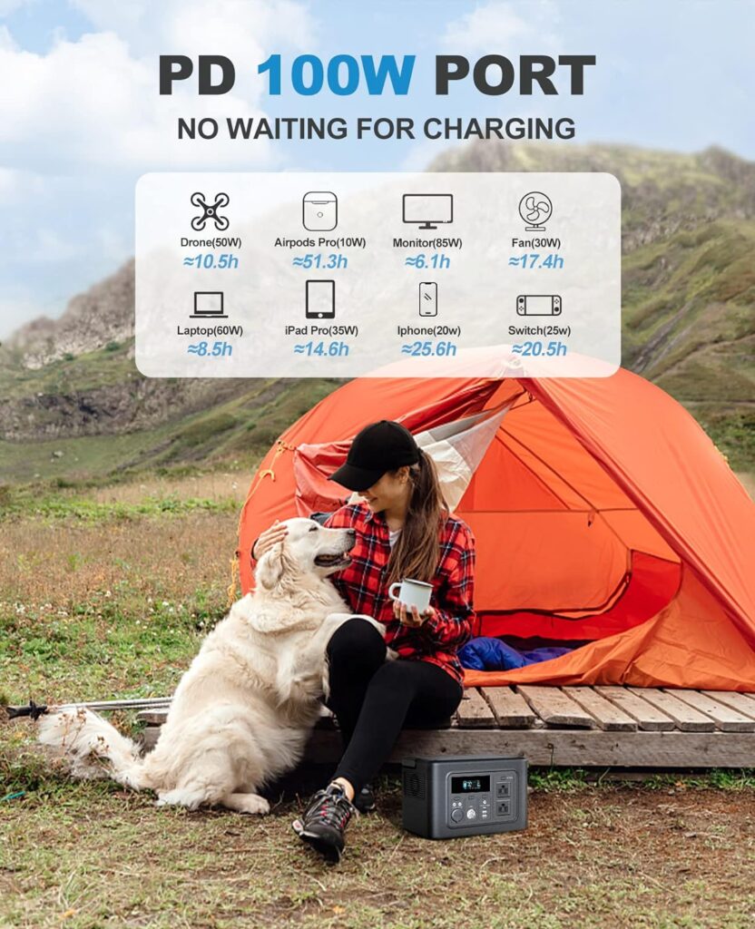 Portable Power Station, 614Wh LiFePO4 Battery Pack with 110V/700W AC Outlet (Solar Panel Not Included), Recharge 0-80% Within 1 Hour, Outdoor Solar Generator for CPAP, Camping