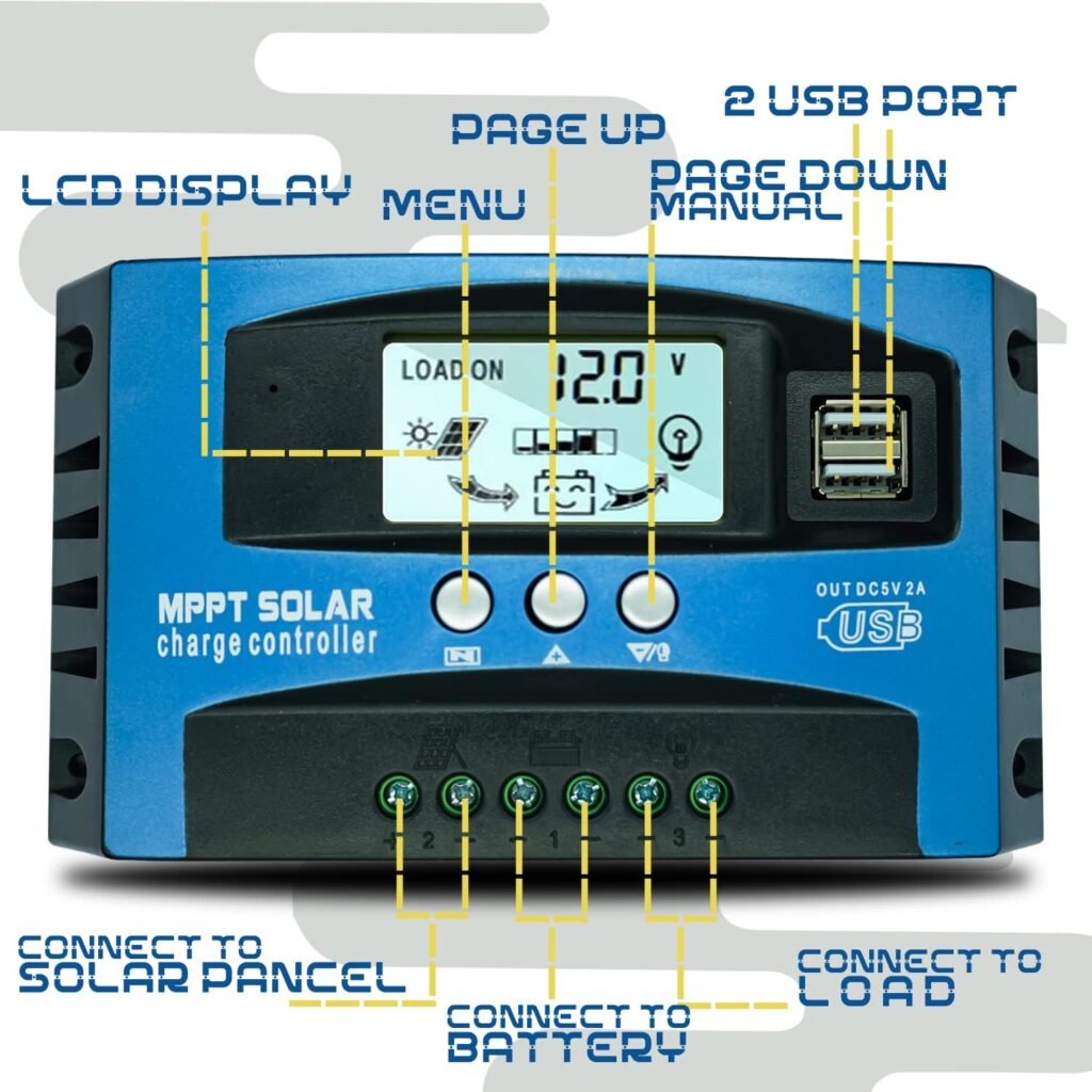 POWLSOJX 60A Solar Charge Controller 12V/24V Auto-Adapting, MPPT Technology, and Multiple Protection Features (60A)
