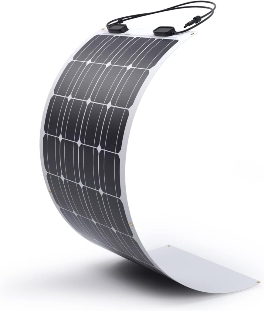 Renogy Solar Panel 100W 12V Lightweight Semi Flexible Black Division Monocrystalline Bendable Mono Off-Grid Charger for RV Boat Van Car Uneven Surfaces, LTWT-Flex