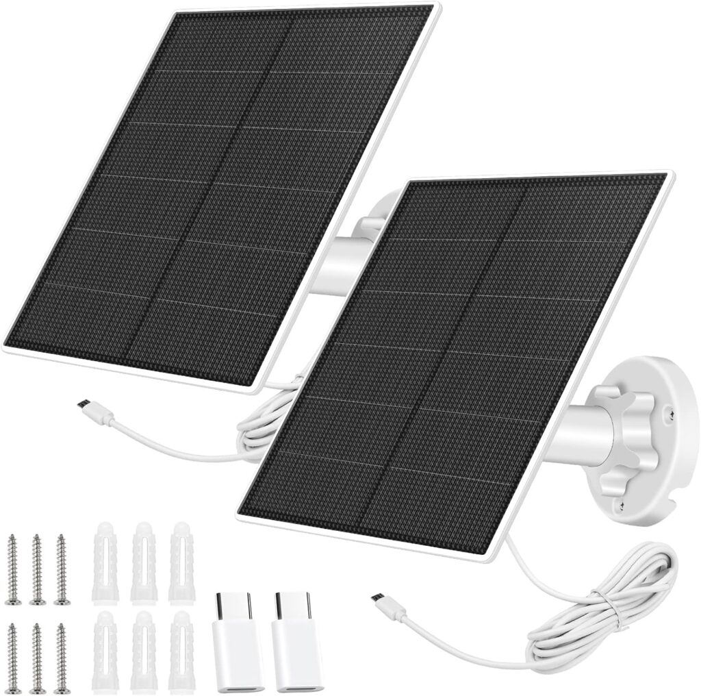 Solar Panel for Security Camera,5W Solar Panel USB CMicro USB,Camera Solar Panel for Rechargeable Battery Security Camera,IP65 Waterproof Solar Panel for Camera with 360°Adjustable Mounting (2 Pack)