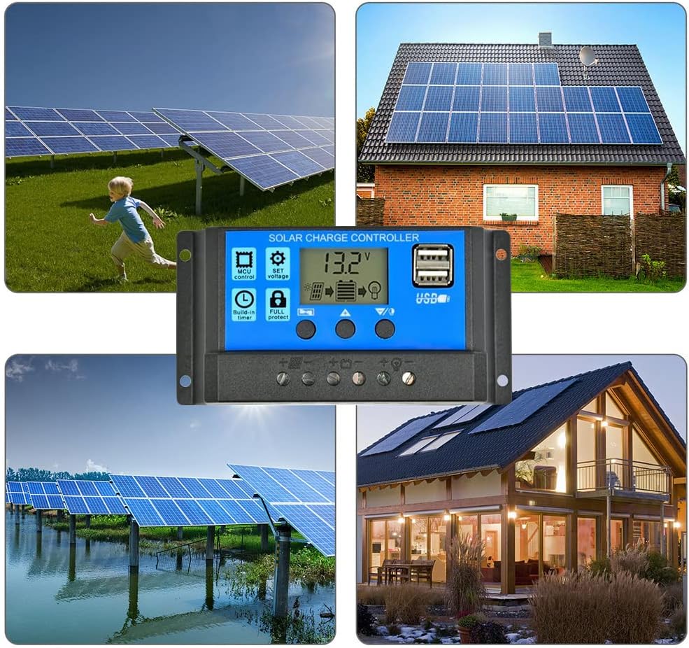 SUNYIMA 30A Solar Charge Controller, Solar Panel Charger Controller 12V/24V, Multi-Function Adjustable LCD Display with Dual USB Port Timer Setting PWM Auto Parameter