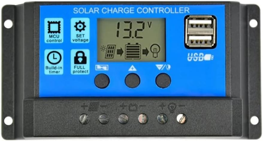 SUNYIMA 30A Solar Charge Controller, Solar Panel Charger Controller 12V/24V, Multi-Function Adjustable LCD Display with Dual USB Port Timer Setting PWM Auto Parameter