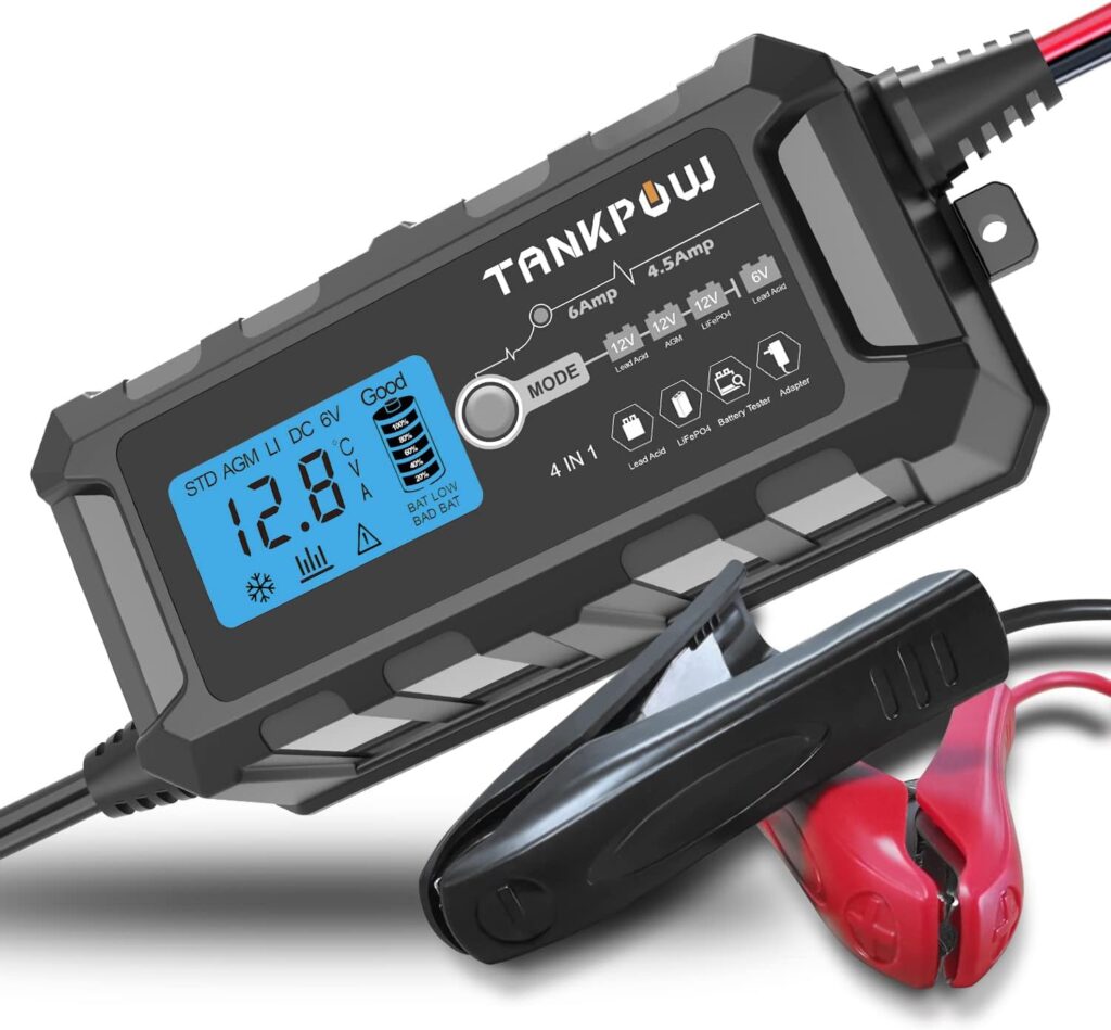 TANKPOW 6-Amp Battery Charger,6-Stage Trickle Charger for 6V 12V 14.6 AGM Gel Lithium(LiFePO4) and Automotive Batteries, Battery Maintainer and Desulfator,Efficient Charging with LCD Display