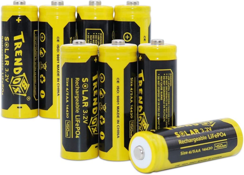 TRENDBOX 14430 3.2V 450mAh Battery LiFePo4 Rechargeable Solar Batteries for Outdoor Garden Light 8 Pack