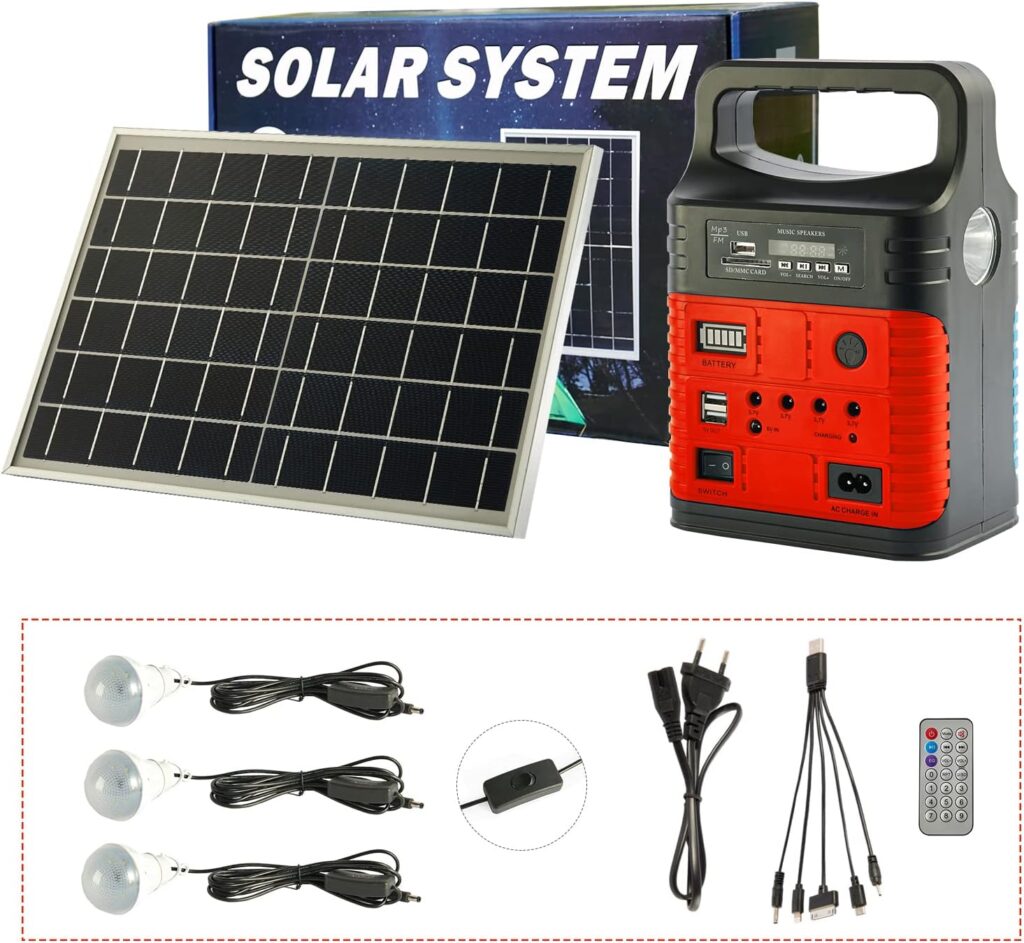 UPEOR Solar Power Generator-Portable Power Station-8000mAh Solar Power Generator with Solar Panel,MP3FM Radio,Bluetooth,3 Sets LED Lights,Home Outdoor Solar Generator for Camping Emergency(Red)