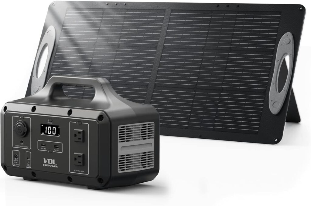 VDL Solar Generator 800W with 100W Solar Panel Included, 510Wh Portable Power Station, 800W AC Outlets, USB C PD 100W for Home Backup, RV Camping, Emergency