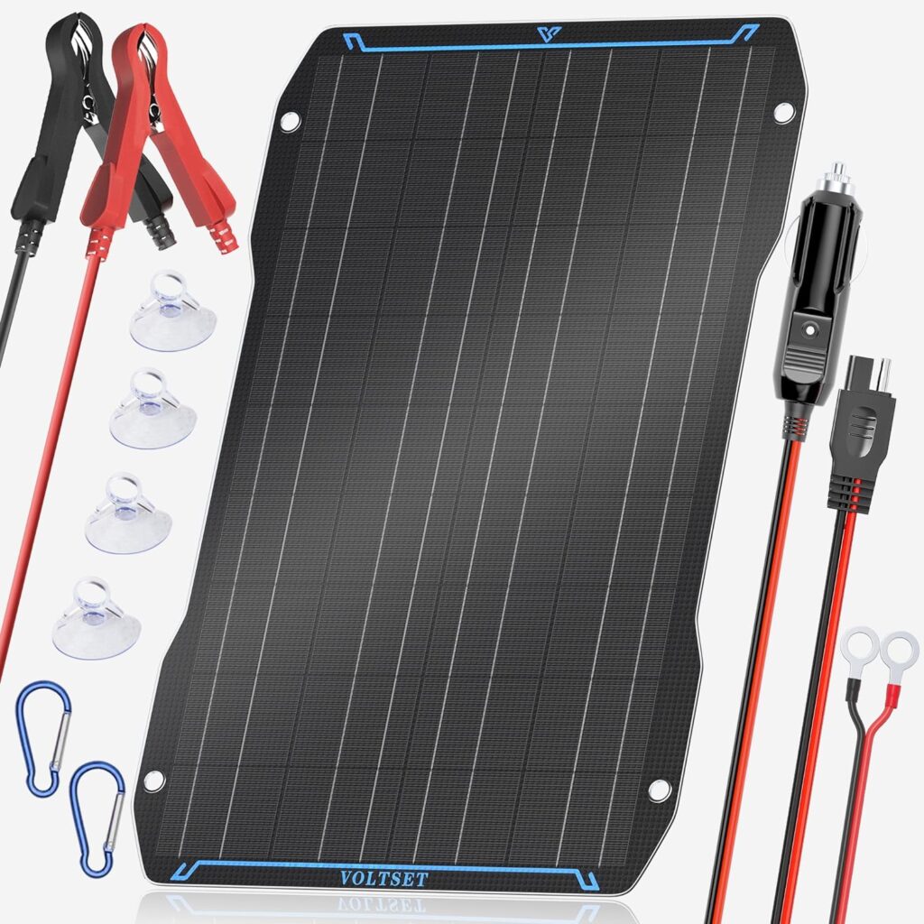 Voltset 30W 12V Flexible Solar Panel Car Battery Charger, Portable Waterproof Power Trickle Battery Charger  Maintainer Pro for Car Boat Automotive RV with Cigarette Lighter Plug  Alligator Clip