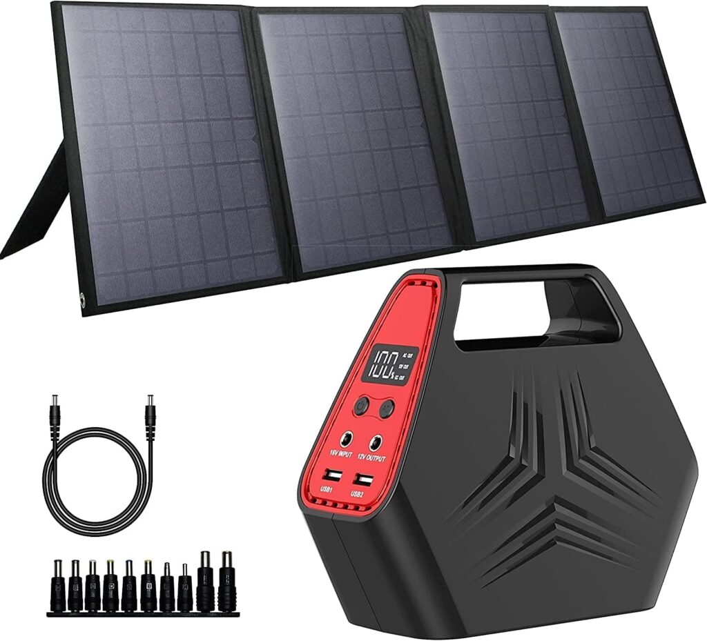 100W Portable Solar Generator, 40W Foldable Solar Charger with USB  12-15V DC output, A Super Travel Portable Battery Pack/Power Station for HP, Notebooks, Mac Book, Laptops, Cell Phones