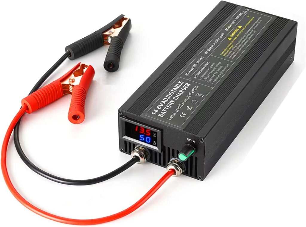 14.6V 50A Lifepo4 Battery Charger,High Power Battery Charger Smart Maintainer Adjustable Current Portable Power Adapter for 14.6V LiFePO4 Lithium Iron Rechargeable Battery