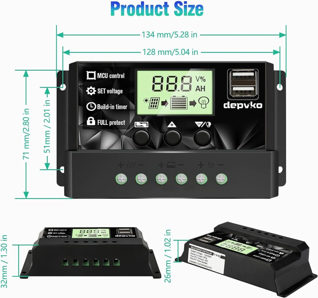 [2022 Upgraded] 2Pcs 30A Solar Charge Controller, 12V/ 24V Solar Panel Regulator with Adjustable LCD Display Dual USB Port Timer Setting PWM Auto Parameter