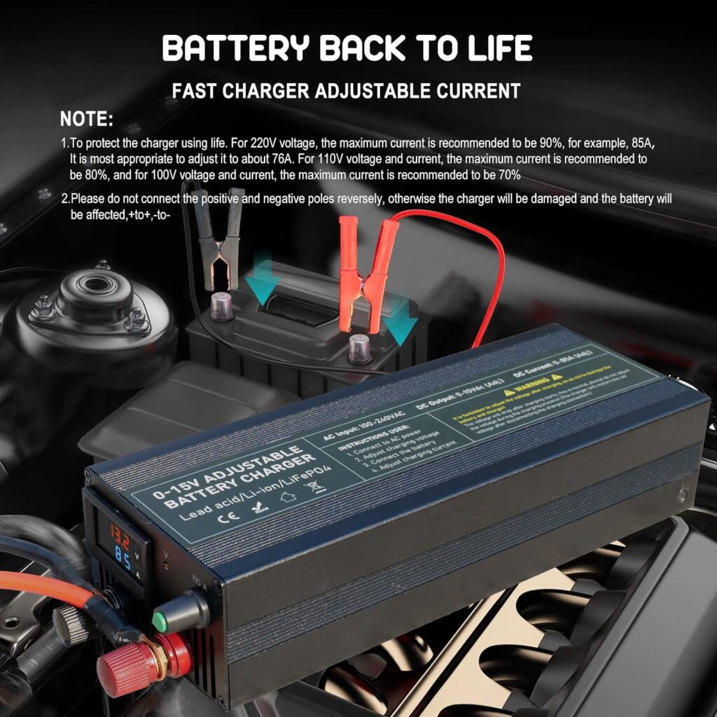 Capacity.Li 85A 14.6V Car Battery Charger, Intelligent Car Battery Charger, Smart Battery Maintainer, Trickle Charger for 14.6V LiFePO4 Lithium Iron Rechargeable Battery