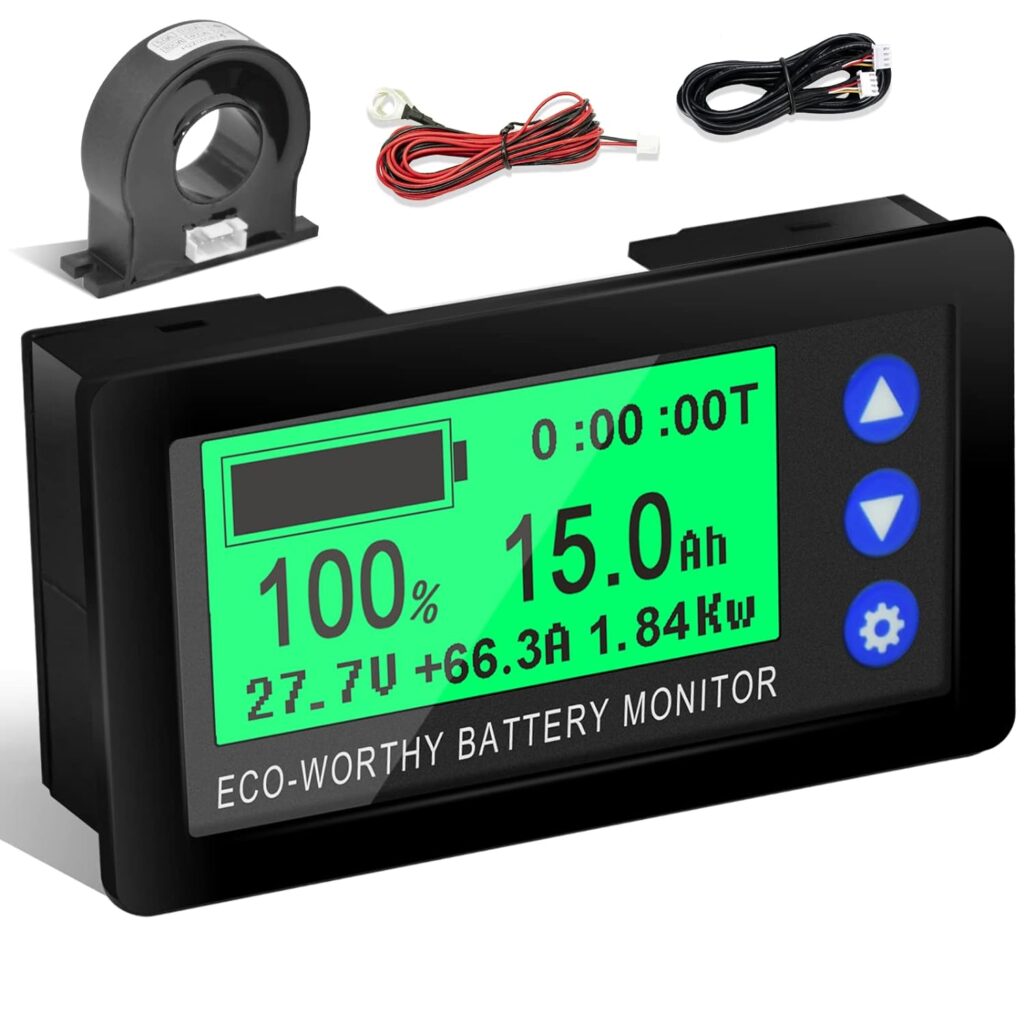 ECO-WORTHY 200A Battery Monitor, Easy DIY with Hall Sensor, 0-100V Battery Meter with Program, Auto Detection,for 12V/24V/36V/48V Li-ion/LiFePO4/AGM/Gel Battery in Golf Cart/RV/Solar System