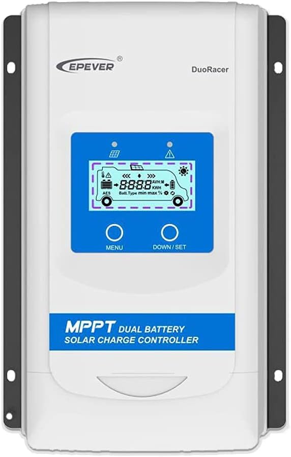 EPEVER 30A MPPT Dual Battery Solar Charge Controller 12V/24V Auto Max. PV 100V DuoRacer 30 Amp Controller for RV Camper Caravan Boat Trailer fit for Sealed, Gel, Flooded, Lithium Battery