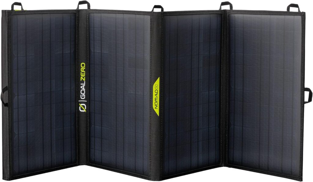 Goal Zero Nomad 50, Foldable Monocrystalline 50 Watt Solar Panel with 8mm + USB Port, Portable Charger for Yeti Power Generator and Banks. Lightweight 18-22V 50W