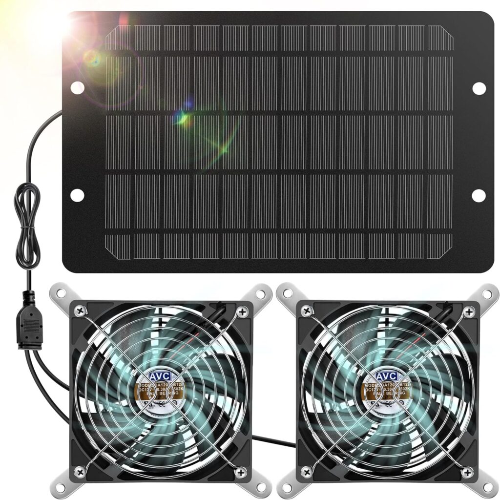 Gulfmew Solar Powered Waterproof Fan Kit, 10W Solar Panel with 2 Pcs High Speed Exhaust Fan, DIY Cooling System for Chicken Coop, Small Greenhouse, Dog House, RV, Shed, Gable, Attic
