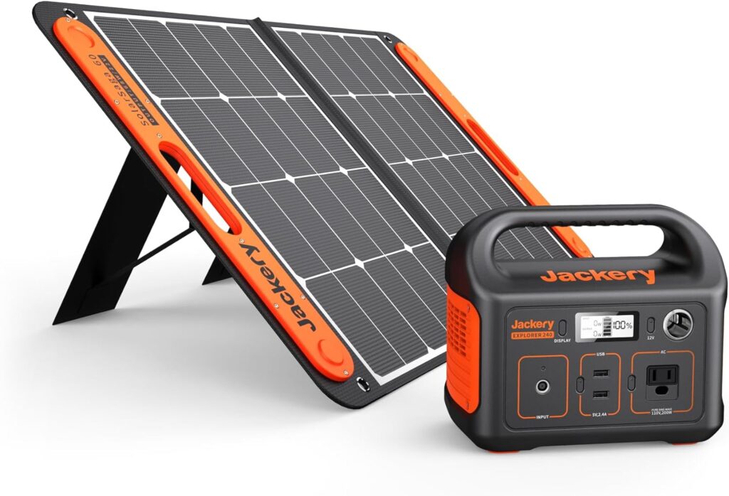 Jackery Solar Generator 240 100W, 240Wh Backup Lithium Battery with 1x100W Solar Panel, 110V/200W Pure Sine Wave AC Outlet, Solar Generator for Outdoors Camping Travel Hunting Emergency