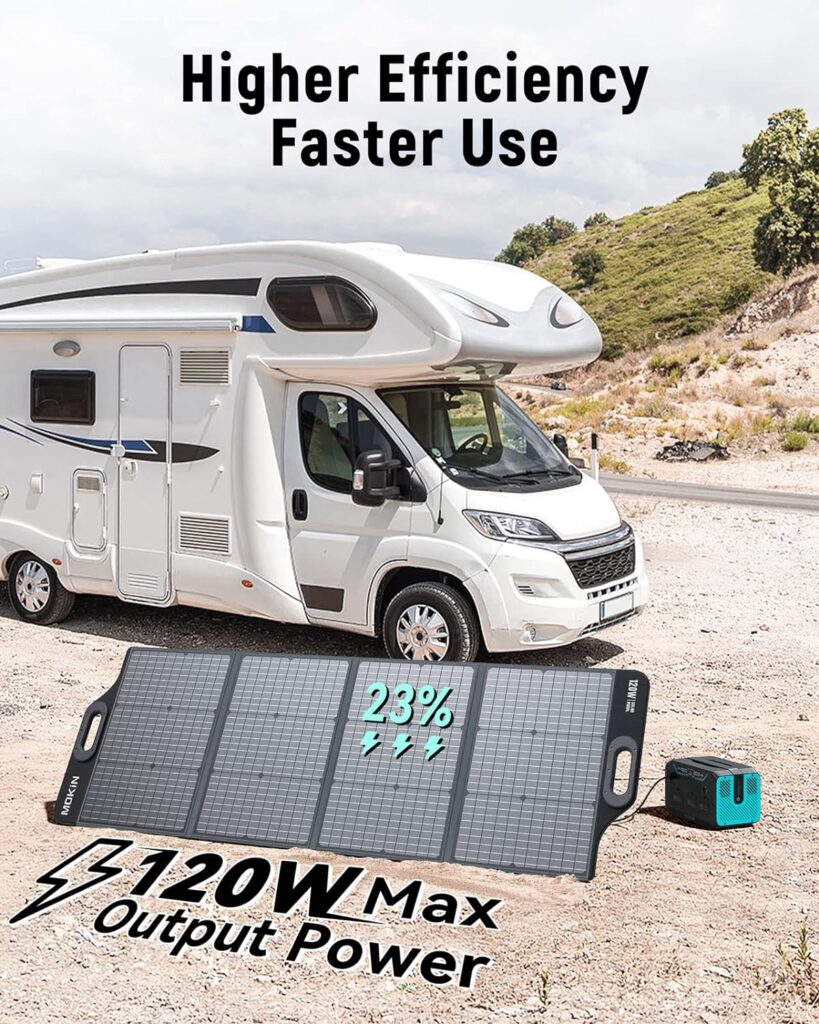 MOKiN Portable Solar Panel, 120W/20V Foldable Solar Panel with PD 65W USB-C/USB-A/DC Outputs for Power Station/Battery Pack, High 23% Efficiency, IP68 WaterproofDustproof Design for Camping RV Travel