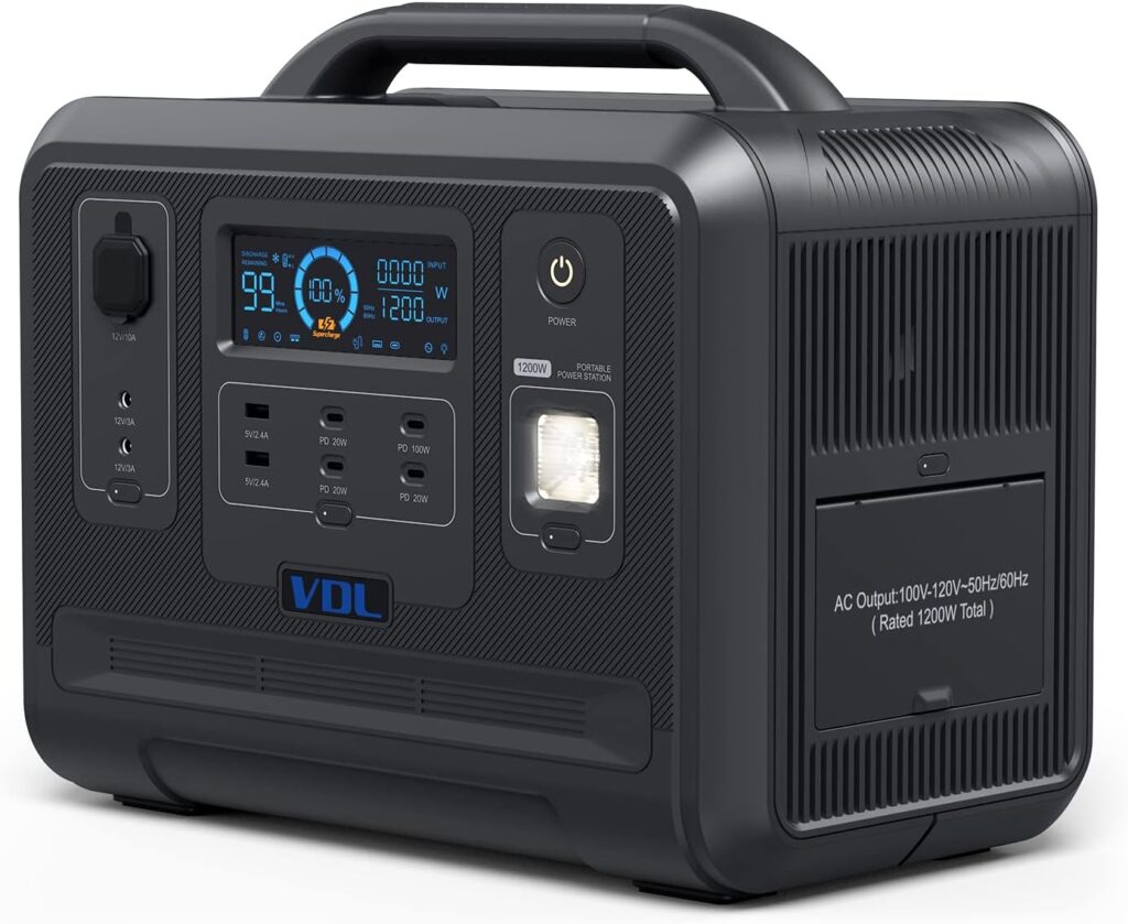 VDL Portable Power Station 1200W/960Wh Solar Generator, HS1200 LiFePO4 Battery Generator 3500 Cycles Fully Charged 1.5 Hours, 4x110V Pure Sine Wave AC Outlet for UPS, Outdoor, Camping, RV, Emergency