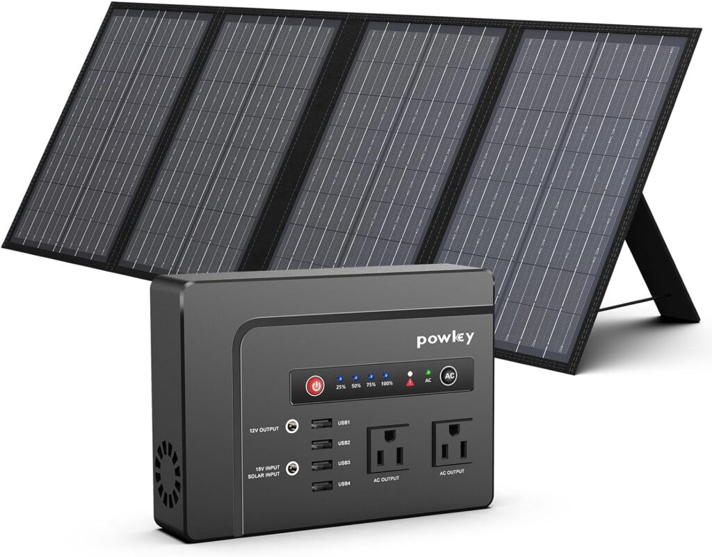 200W Solar Generator, 146Wh Portable Power Station with Pure Sine Wave AC Outlet, 39600mAh Backup Lithium Battery, 60W Solar Panel Charger for Home Emergency Outdoors Camping Travel