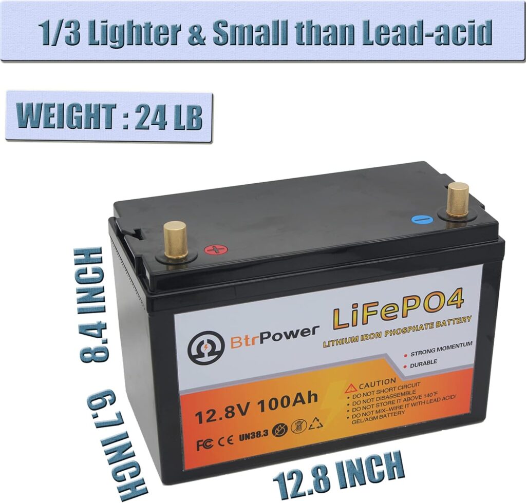 12V 100AH Lithium Battery,5000+ Deep Cycle LiFePO4 Battery with Built-in 100A BMS fit for Home Storage,Trolling Motor,RV,Off-Grid System,Solar Power System,Marine