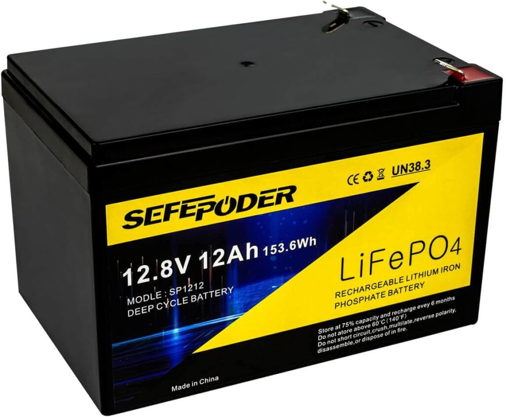 12V 12Ah LiFePO4 Lithium Battery, 2000+ Deep Cycle Rechargeable Battery for Solar Power, UPS, Lighting, Scooters, Power Wheels, Fish Finder, Outdoor Camping etc. Built-in 12A BMS