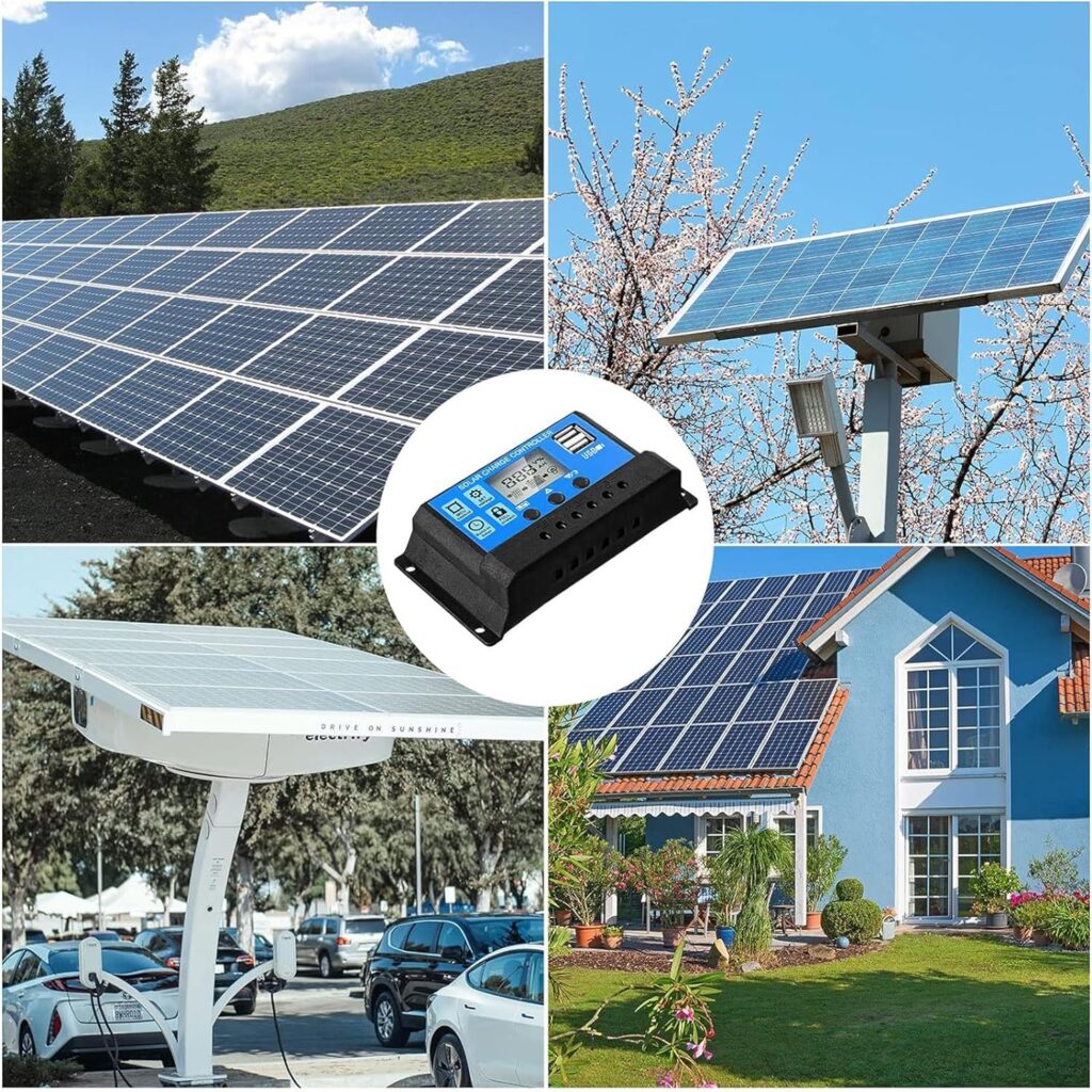 12V/ 24V Auto Solar Charge Controller Photovoltaic Panel Regulator with Adjustable LCD Display Dual USB Port Timer Setting PWM Auto Parameter (30 A)