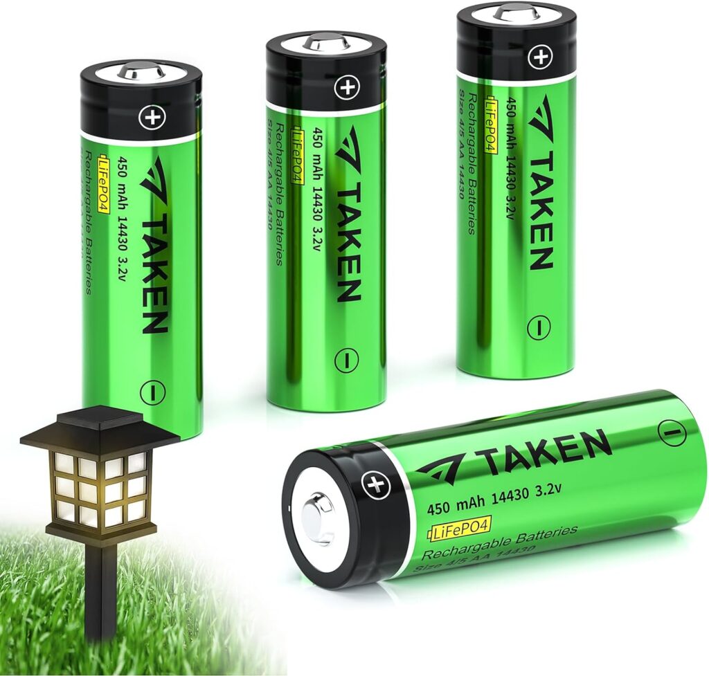 14430 Battery, 14430 3.2V 450mAh LiFePO4 Rechargeable Solar Battery for Solar Panel Outdoor Garden Lights (4 Pack)